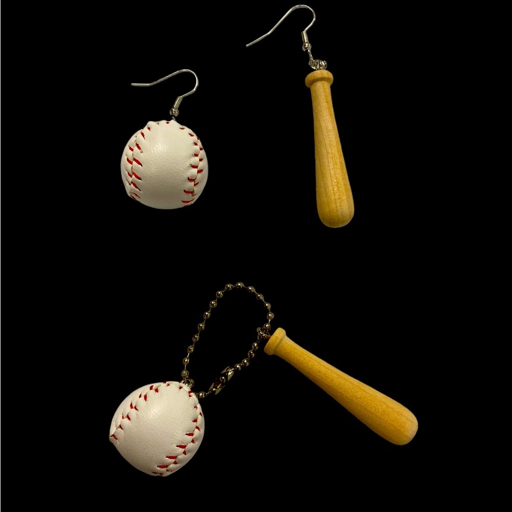 NWT baseball earrings and key charm